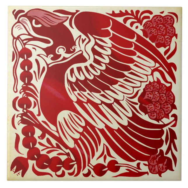 Repro Antique Bold Ruby Luster De Morgan Eagle Tile (Front)
