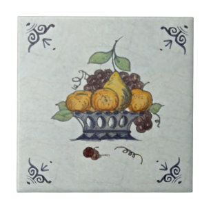 Repro Antique Delft Fruit Basket Ceramic Tile