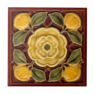 Repro Antique Faux Relief Tudor Rose Majolica Tile