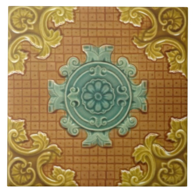 Repro Antique Godwin Hewitt Molded Majolica Tile (Front)