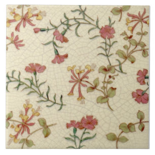 Repro Antique Minton Honeysuckle & Pinks on Ivory Tile