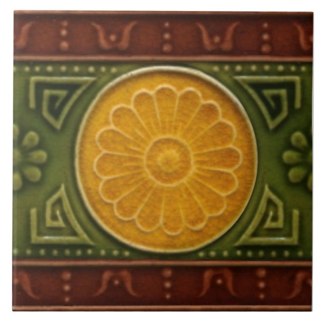 Repro Antique Olivant Majolica Faux Relief Border Tile (Front)