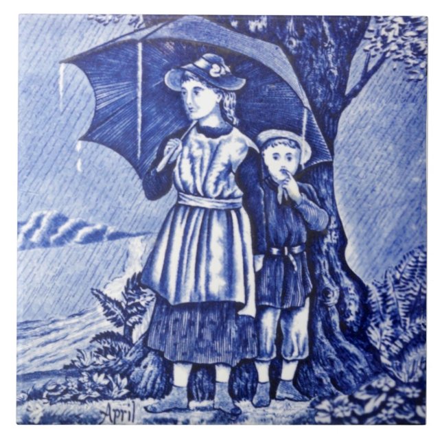 Repro Antique Wedgwood Blue Calendar Series April Tile (Front)