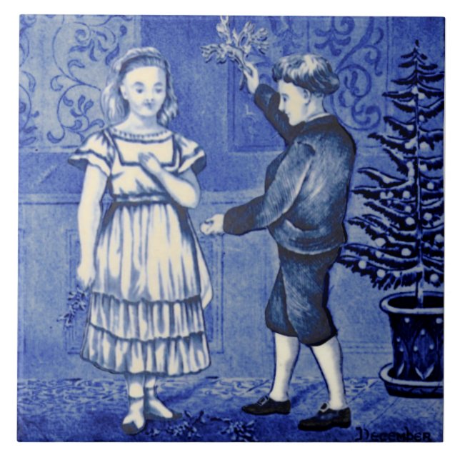 Repro Antique Wedgwood Blue December Calendar Tile (Front)