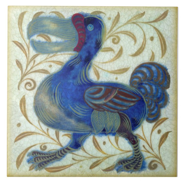 Repro Antique Whimsical Rare De Morgan Dodo Bird Tile (Front)