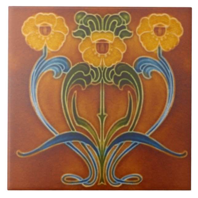 Repro Art Nouveau Autumn Colors Floral Tile (Front)