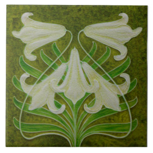 Repro Art Nouveau Easter Lily on Mottled Green Tile