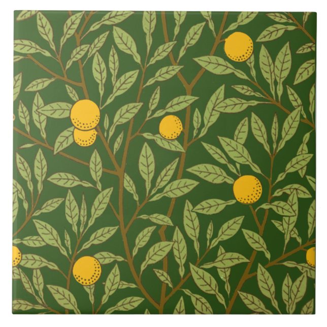 Repro Arts & Crafts Fruit Oranges on Dk Green Tile (Front)
