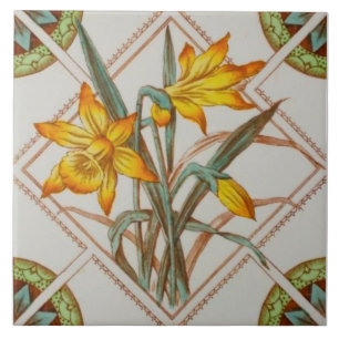 Repro Bright c1900 Daffodils Transferware Tile