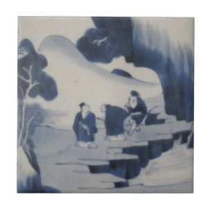 Repro Chinese Brush Delft Blue and White Tile 