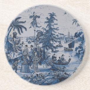 Repro Chinoiserie Delft Blue and White Coaster