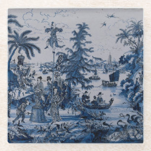 Repro Chinoiserie Delft Blue and White Glass Coaster