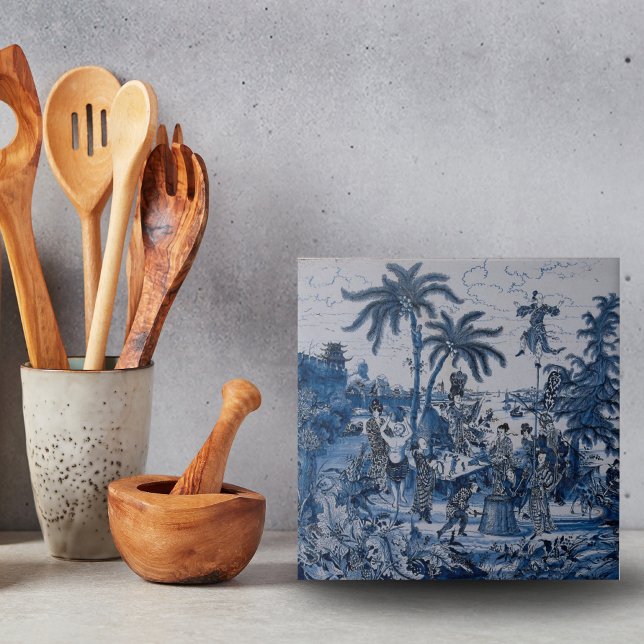Repro Chinoiserie  Delft Blue and White Tile  (chinoiserie blue and white Delft tile)