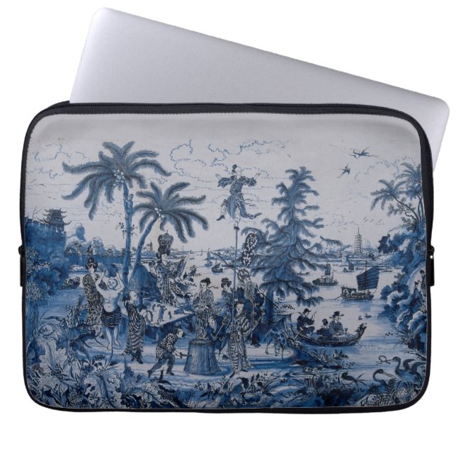 Repro Chinoiserie  Delft Blue and White Tile  Laptop Sleeve (Front)