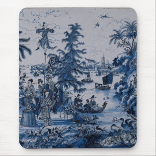 Repro Chinoiserie Delft Blue and White Tile Mouse Pad