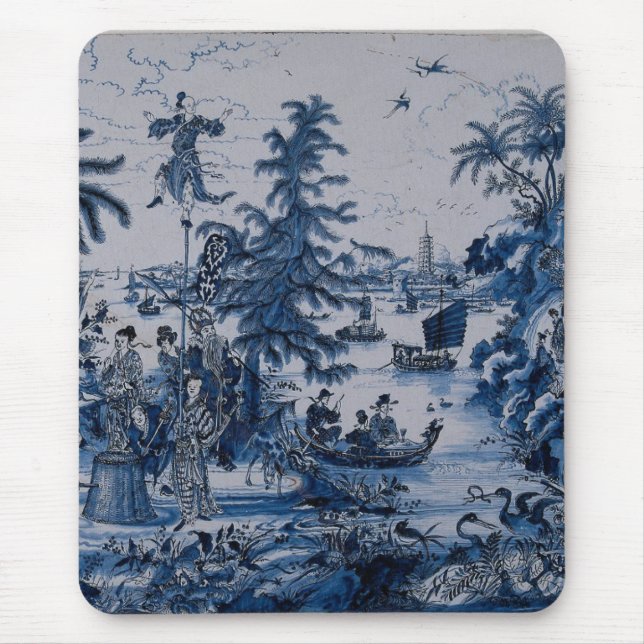 Repro Chinoiserie  Delft Blue and White Tile  Mouse Pad (Front)