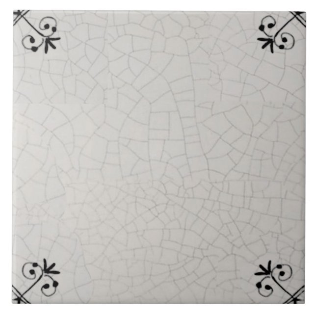 Repro Crazed Dark Charcoal Corners Delft Tile (Front)