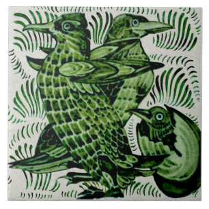 Repro De Morgan Birds+Chick Hatching Handpainted Tile