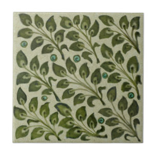 Repro De Morgan Green Leafy Foliage Field Tile
