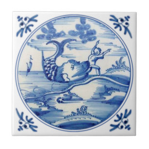 Repro Delft Biblical Jonah and the Whale 1700s Tile