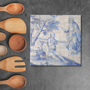 Repro Delft Tile Adam and Eve Biblical