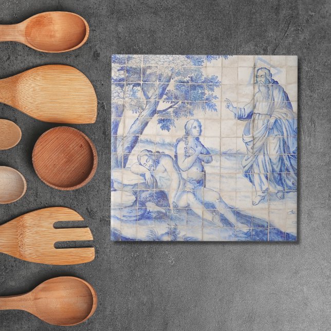 Repro Delft Tile Adam and Eve Biblical (Repro Delft Tile Blue Biblical Tiles)