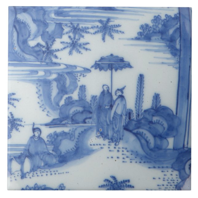 Repro Delft Tile Chinoiserie Decoupage Blue White (Front)