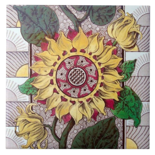 Repro Eastlake Aesthetic Sunflower Ceramic Tile (Front)