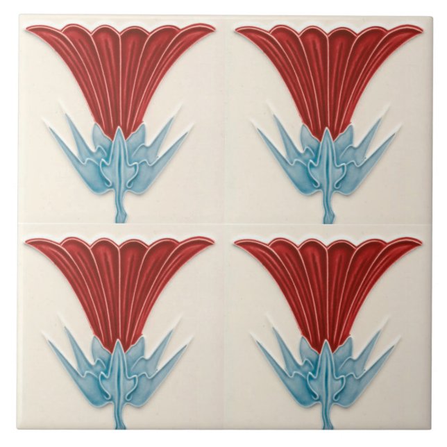 Repro German Art Nouveau Jugendstil Flower Tile (Front)