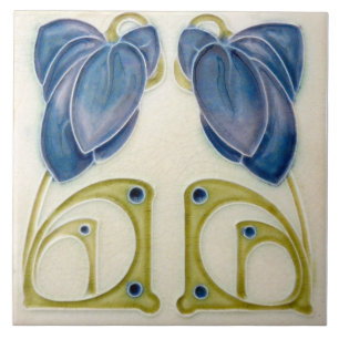 Repro German Jugendstil Art Nouveau Blue Floral Tile