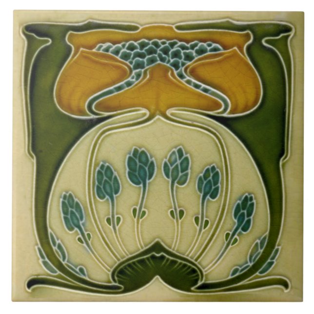 Repro German Jugendstil Art Nouveau Multi Floral Tile (Front)