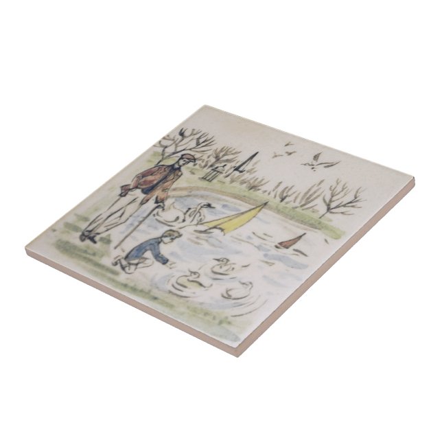 Repro Hyde Park Pond ducks London Victorian Tile (Side)