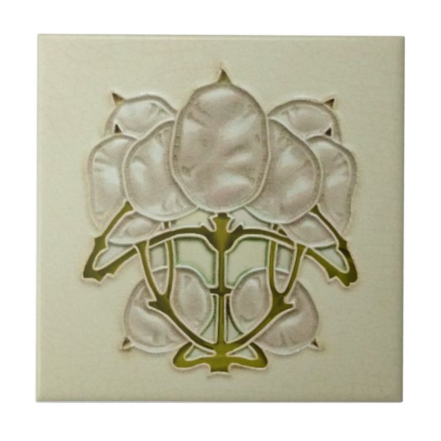 Repro Jugendstil Art Noveau Silver Dollar Plant Tile (Front)