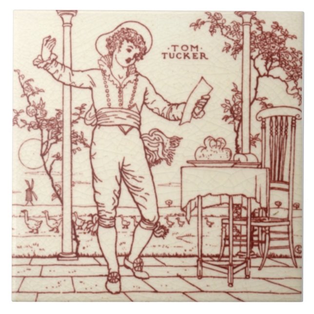 Repro Maw Crane Little Tommy Tucker Nursery Rhyme Tile (Front)