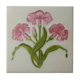 Repro Meakin Art Nouveau Pinks Carnations Floral Tile