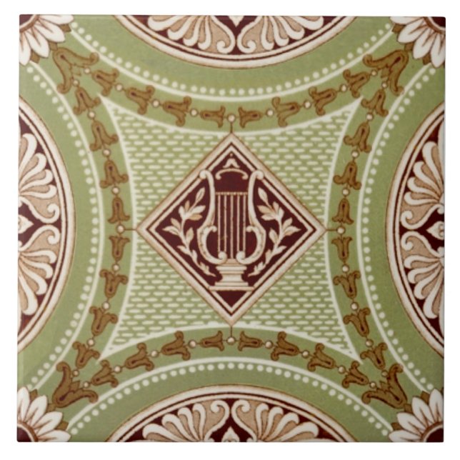Repro Minton 1882 Neoclassical Lyre Green Print Tile (Front)