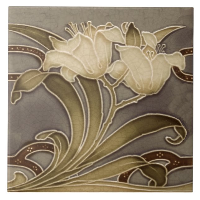 Repro Minton Art Nouveau Lillies (Neutrals) Border Tile (Front)