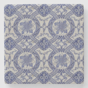 Repro Portuguese Blue Geometric Azulejos Floral Stone Coaster