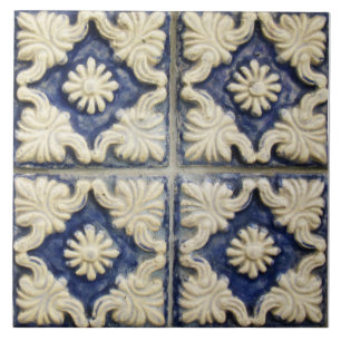 Repro Portuguese Faux Relief Blue Floral Tile