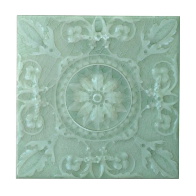 Repro Seafoam Symmetrical Faux Relief Majolica Tile (Front)