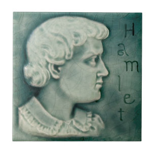 Repro Shakespeare Hamlet Portrait Faux Relief Teal Tile