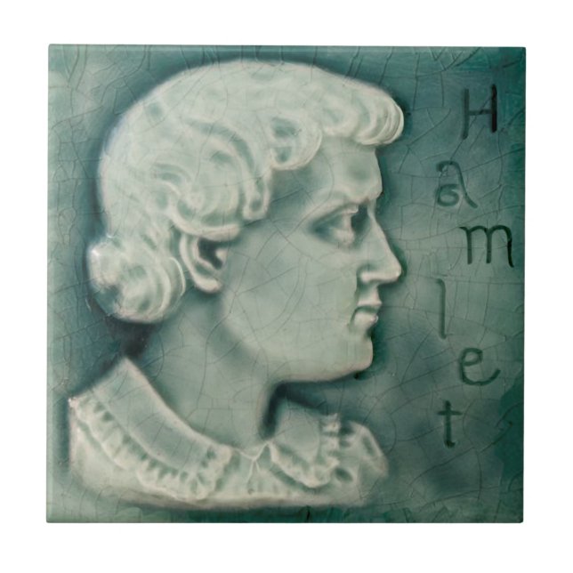 Repro Shakespeare Hamlet Portrait Faux Relief Teal Tile (Front)