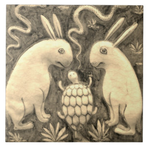 Repro Spanish Animal Rabbit Tortoise Sepia Tile