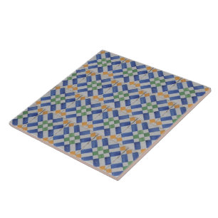 Repro Spanish Geometric Azulejos Blue Yellow Tile