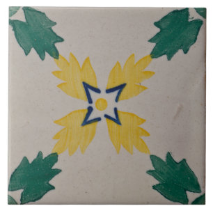 Repro Spanish Geometric Azulejos Floral Green Tile