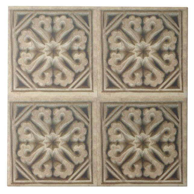 Repro Spanish Maure Floral Pattern Faux relief Til Tile (Front)
