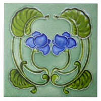 Repro Symmetrical Art Nouveau Blue Green Floral
