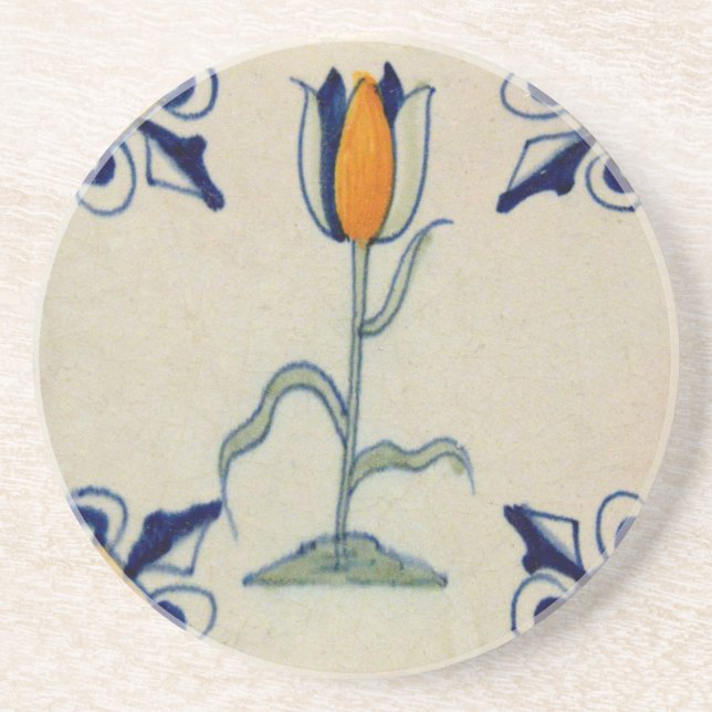 Repro Traditional Yellow Tulip Delft Tile Coaster (Front)