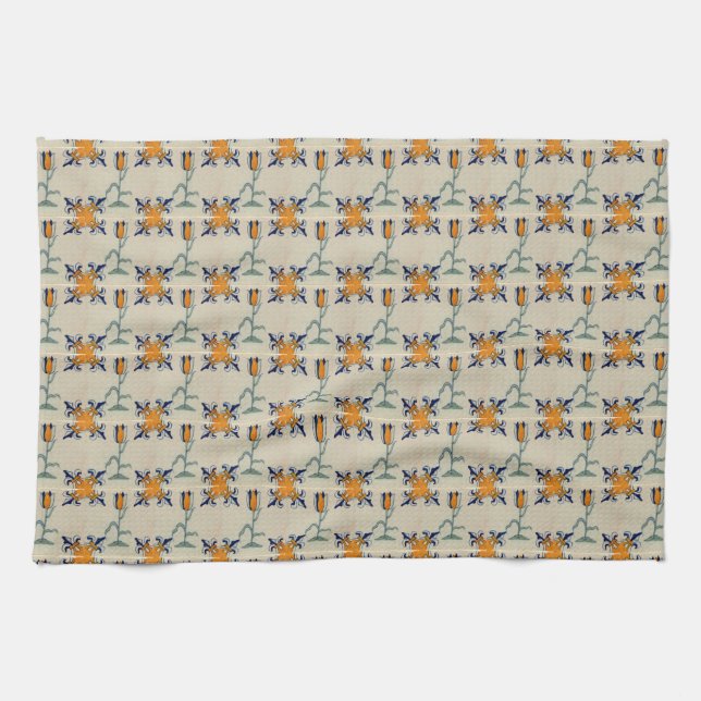 Repro Traditional Yellow Tulip Delft Tile Kitchen Towel (Horizontal)