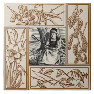 Repro VIctorian Bo Peep Nursery Rhyme Transferware Tile